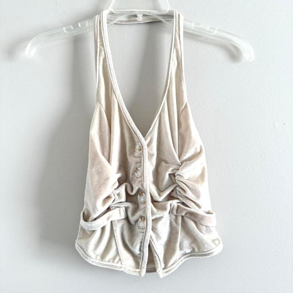 Cider Women’s Medium Velvet Halter Vest whimsigoth Top Beige/Cream